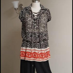 Anna Sui Short Sleeve Silk Chiffon Top